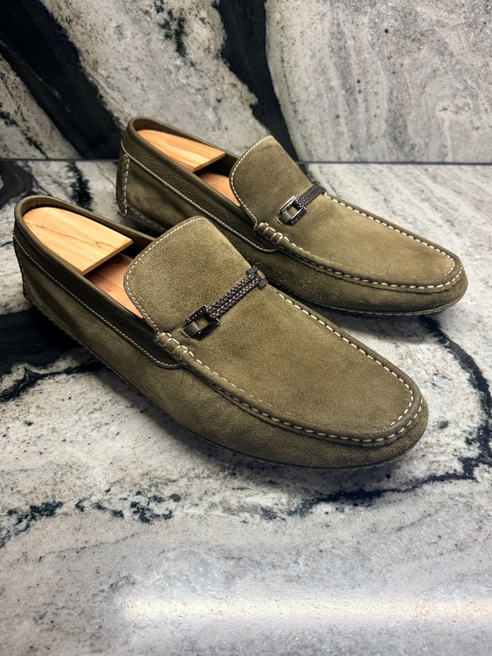Moreschi Olive Suede Driving Loafers Horsebit Shoes UK 8.5 US 9.5 EU 42.5 Italy